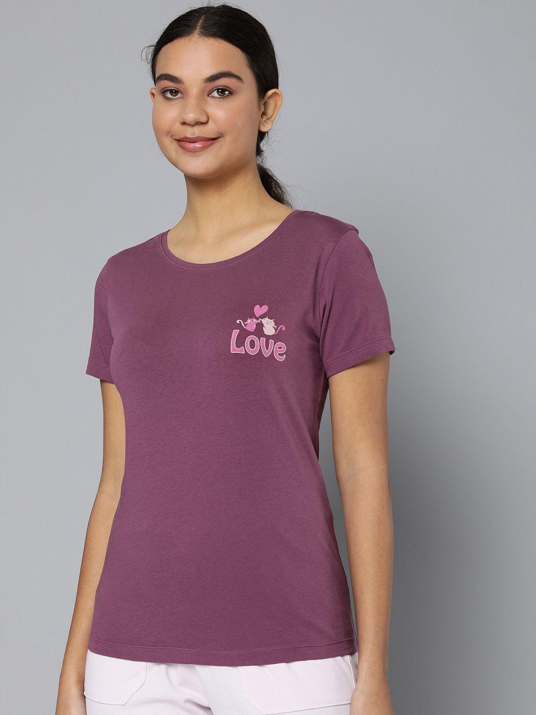 here&now women purple solid t-shirt
