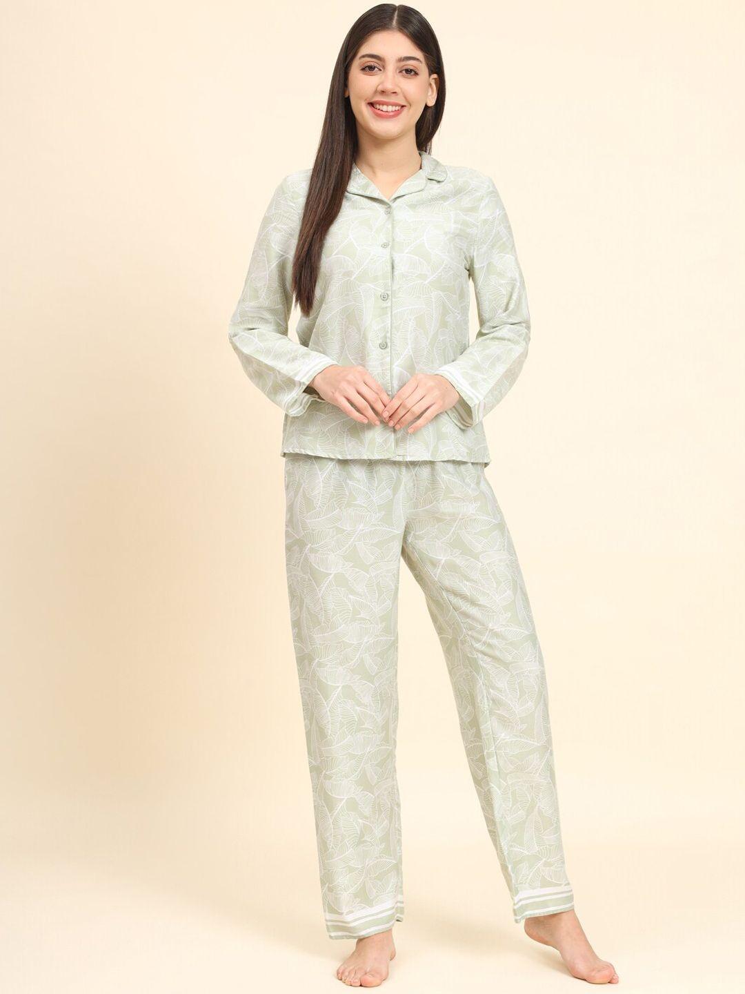here&now-women-sea-green-printed-night-suit