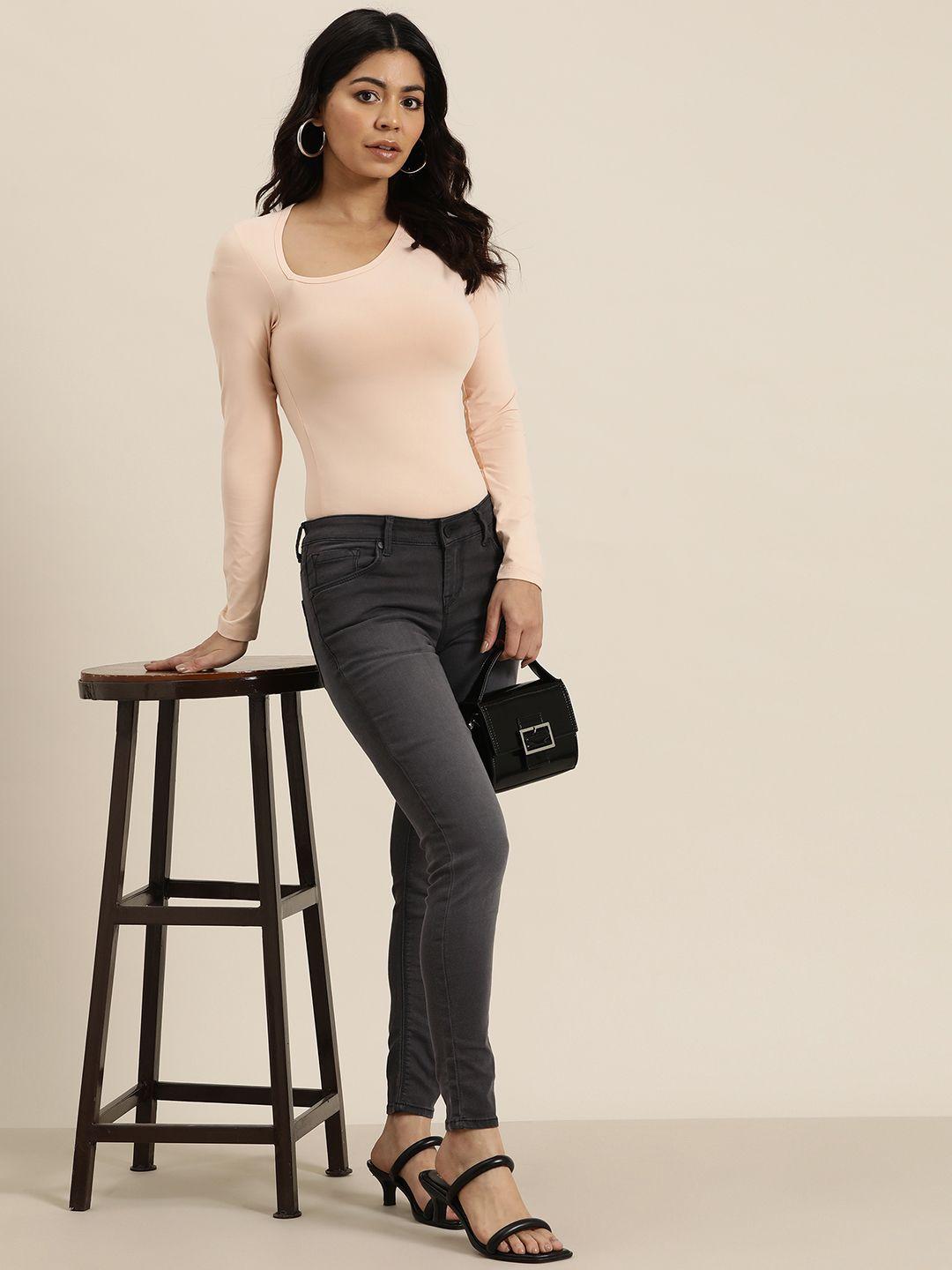 here&now women skinny fit low-rise light fade stretchable jeans