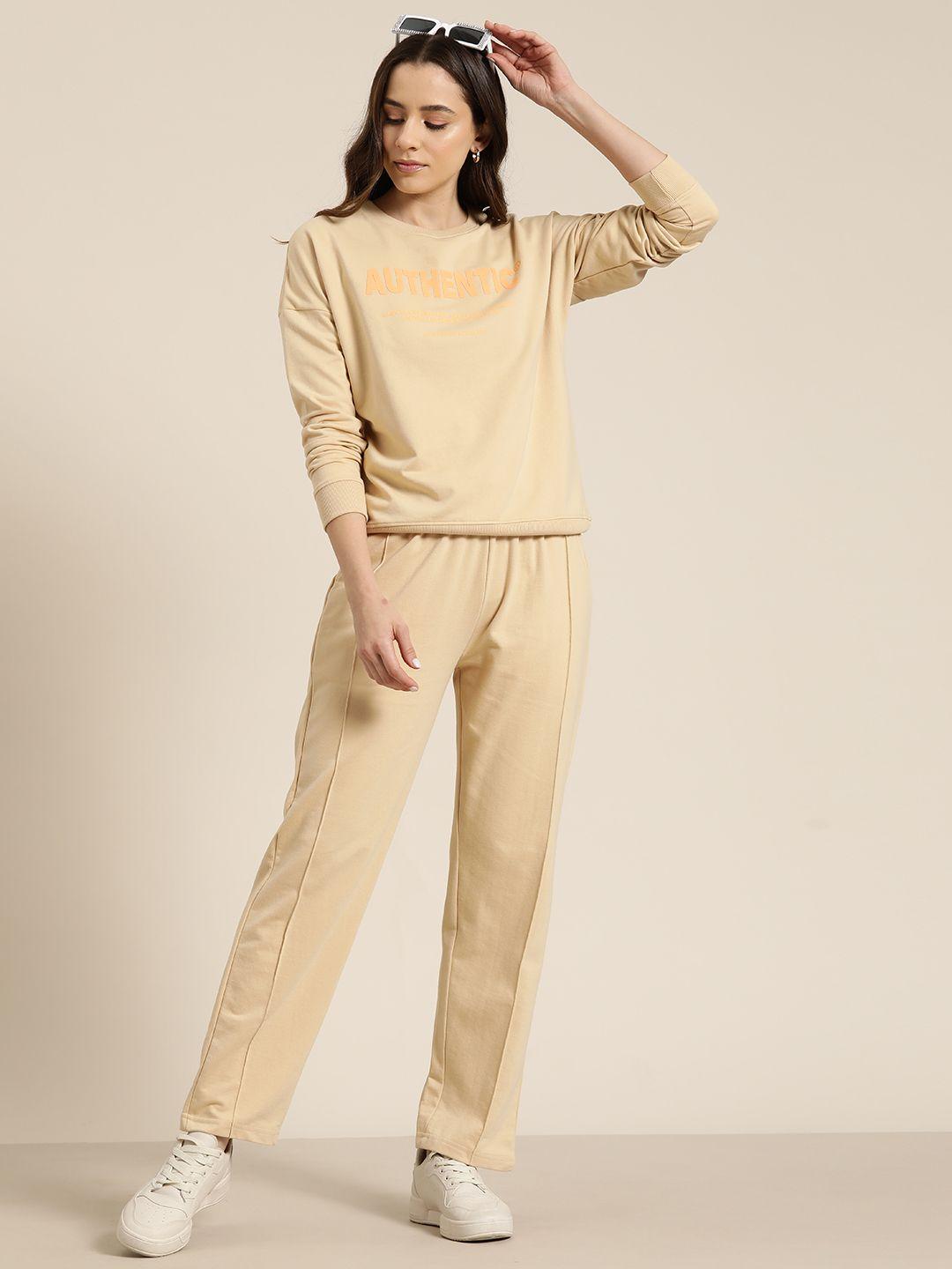 here&now women solid sweatshirt with joggers co-ords