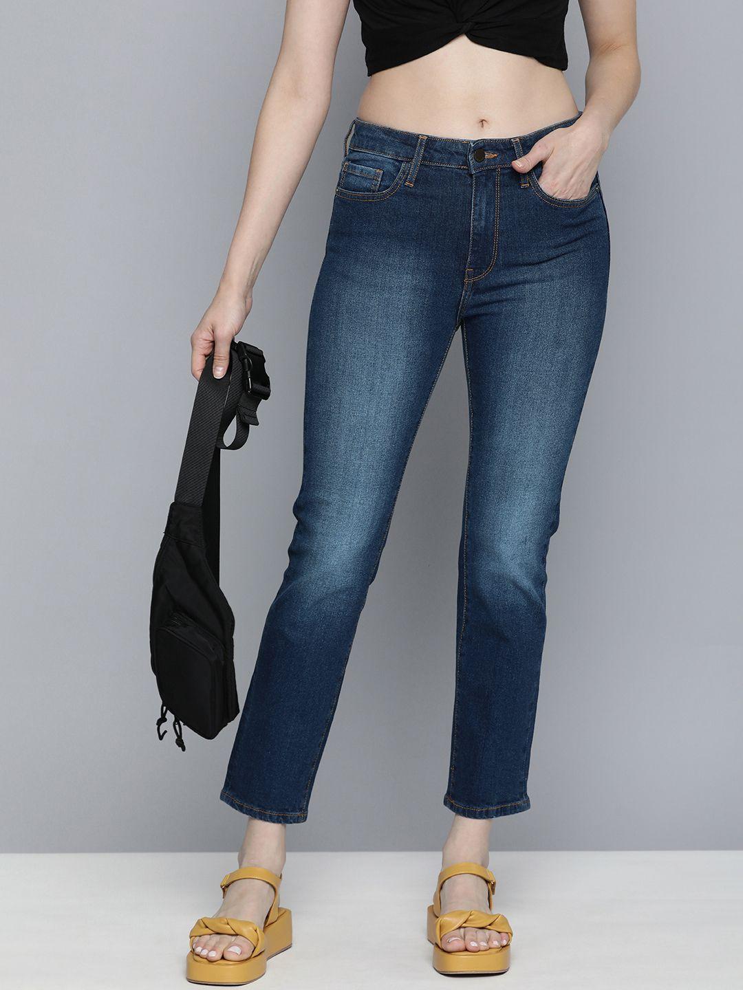 here&now women straight fit heavy fade stretchable jeans