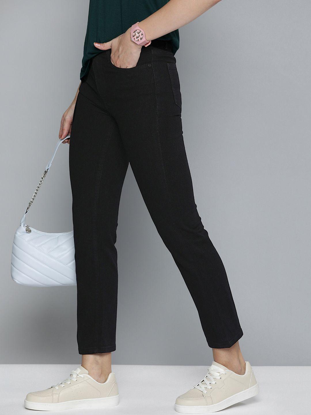 here&now women straight fit stretchable mid-rise jeans