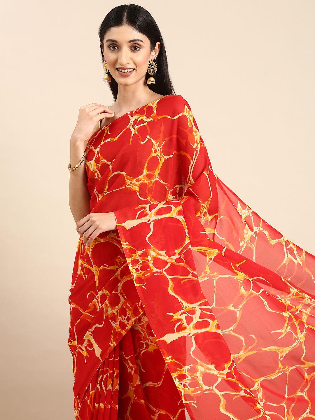 here&now abstract print pure georgette saree