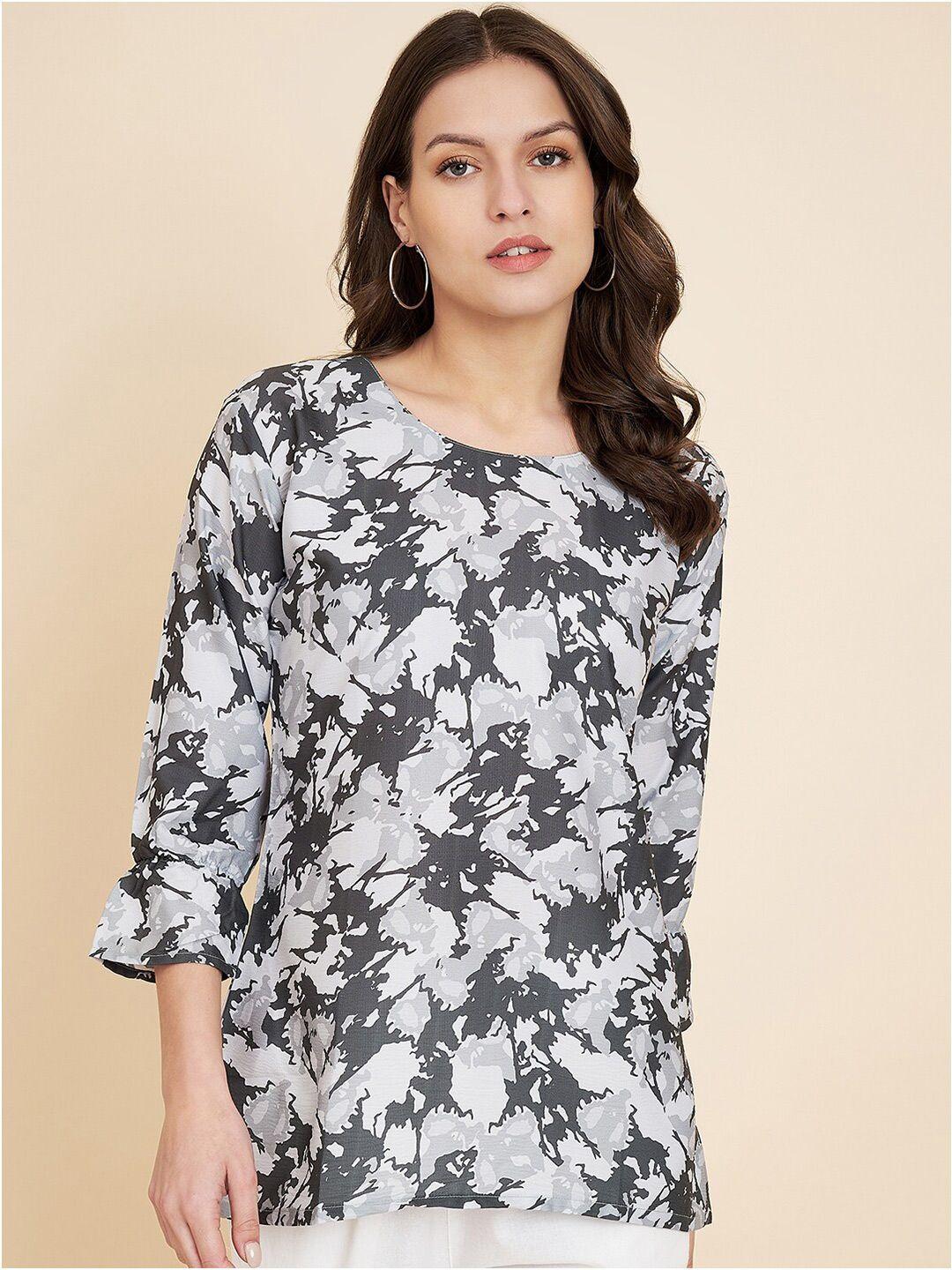 here&now abstract printed bell sleeves satin top