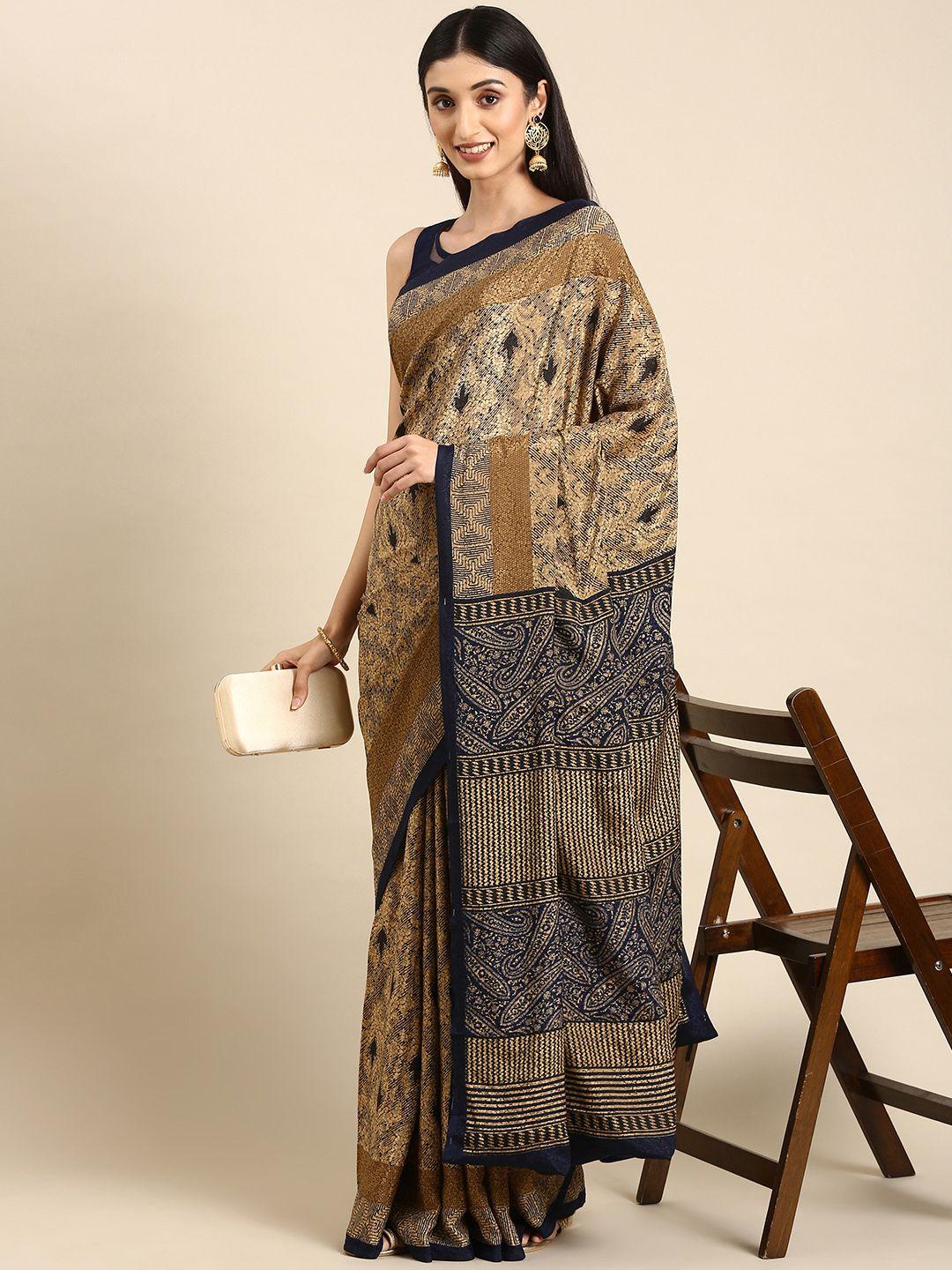 here&now abstract printed pure crepe saree
