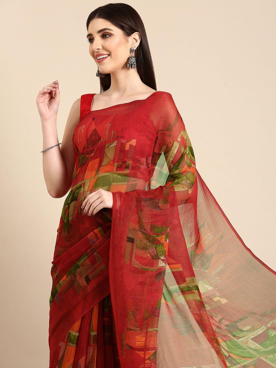 here&now abstract printed pure georgette saree
