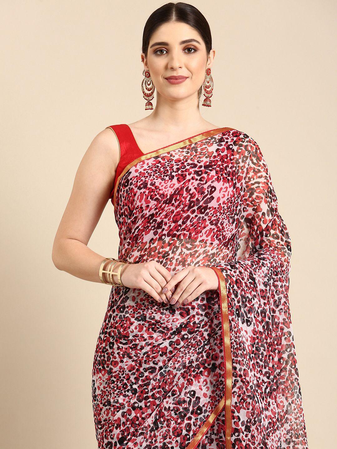 here&now abstract printed pure georgette saree