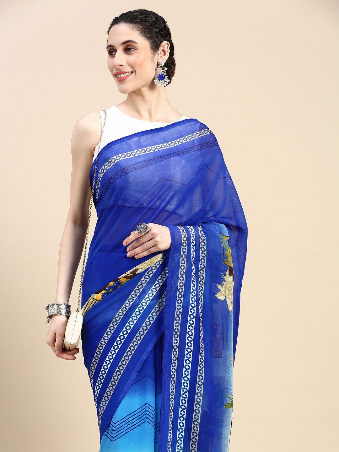 here&now abstract printed pure georgette saree