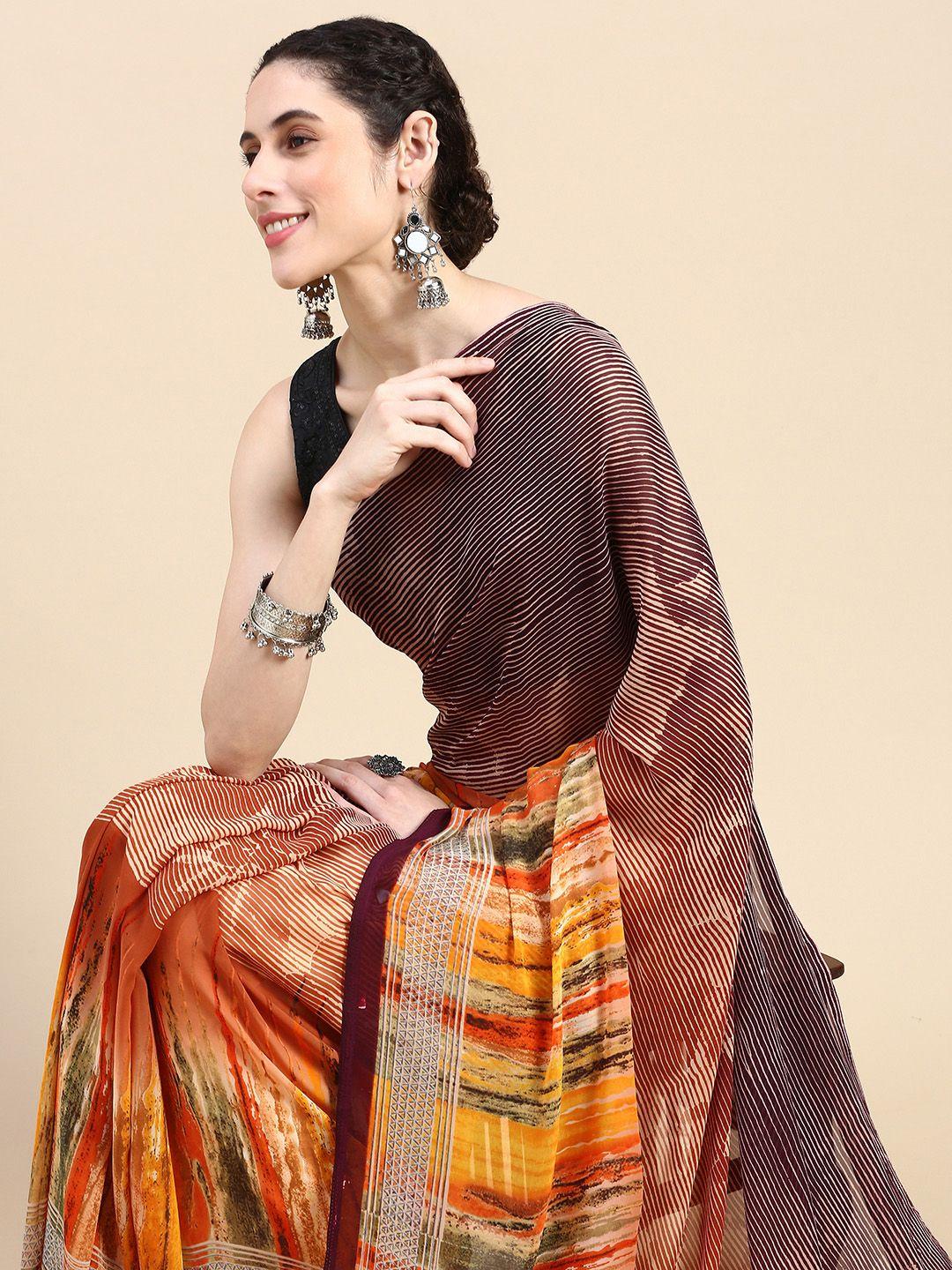 here&now abstract printed pure georgette saree