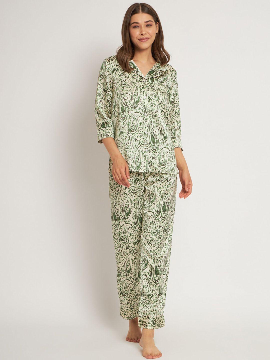 here&now abstract printed satin night suit