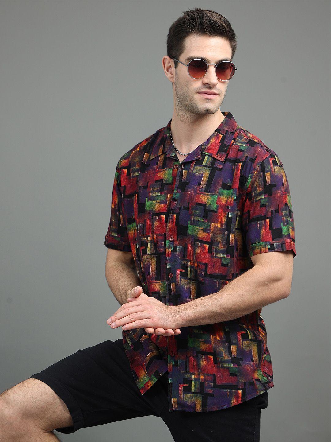 here&now abstract printed slim fit casual shirt