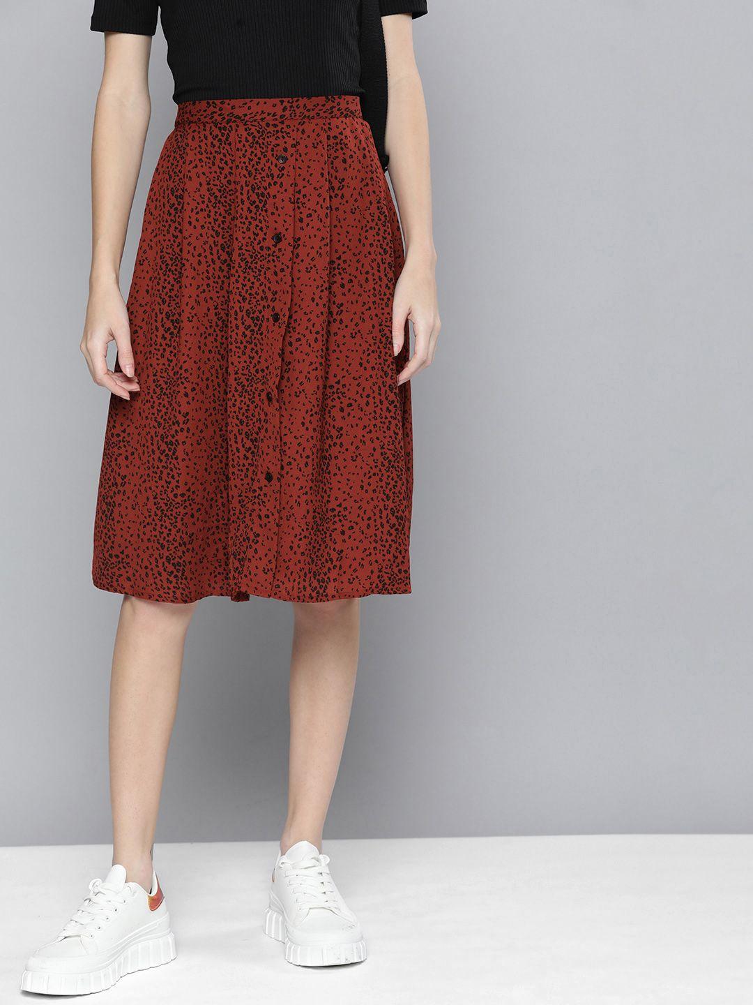 here&now animal printed pleated flared a-line skirt