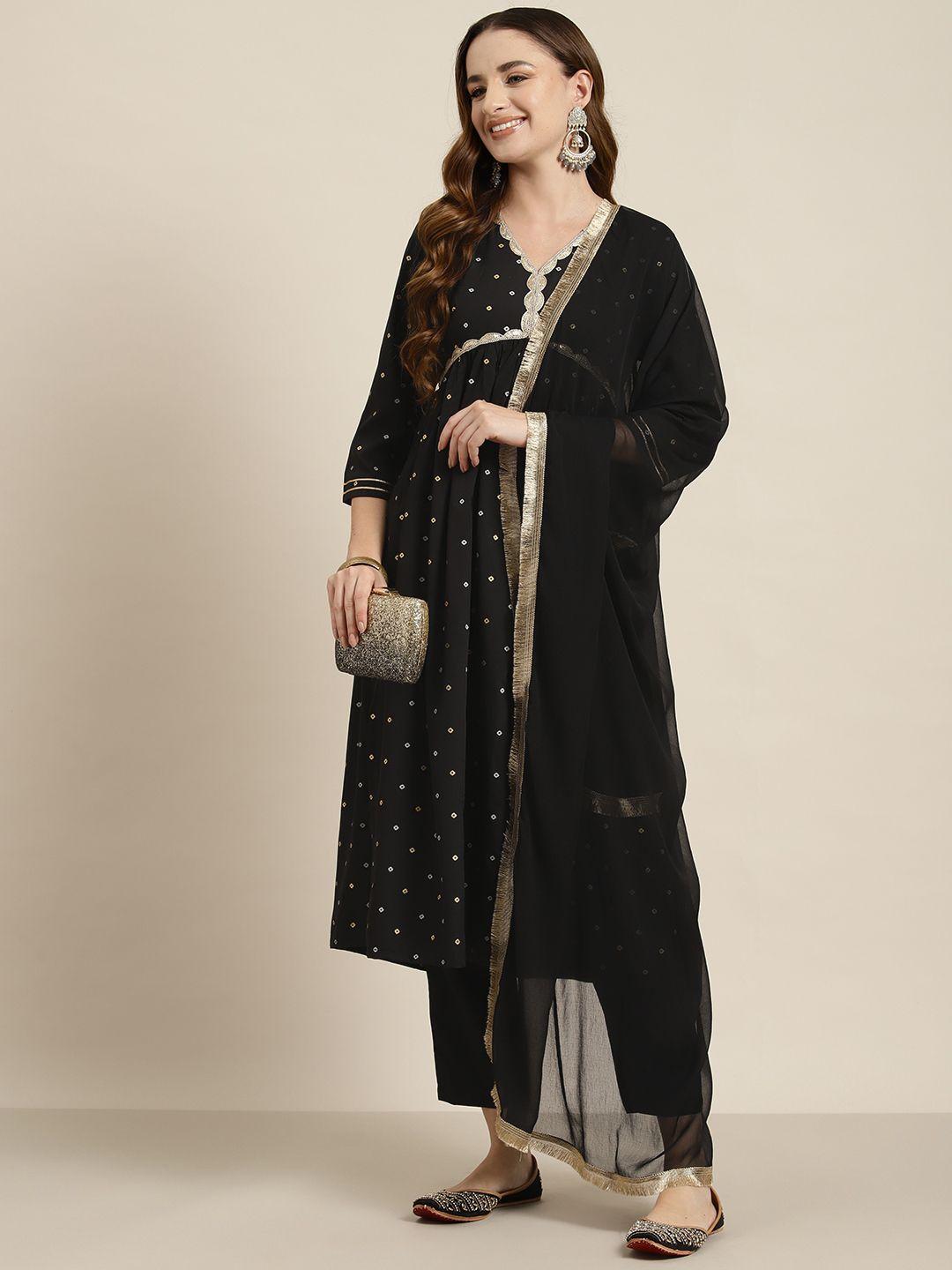 here&now bandhani printed empire style kurta with trousers & dupatta