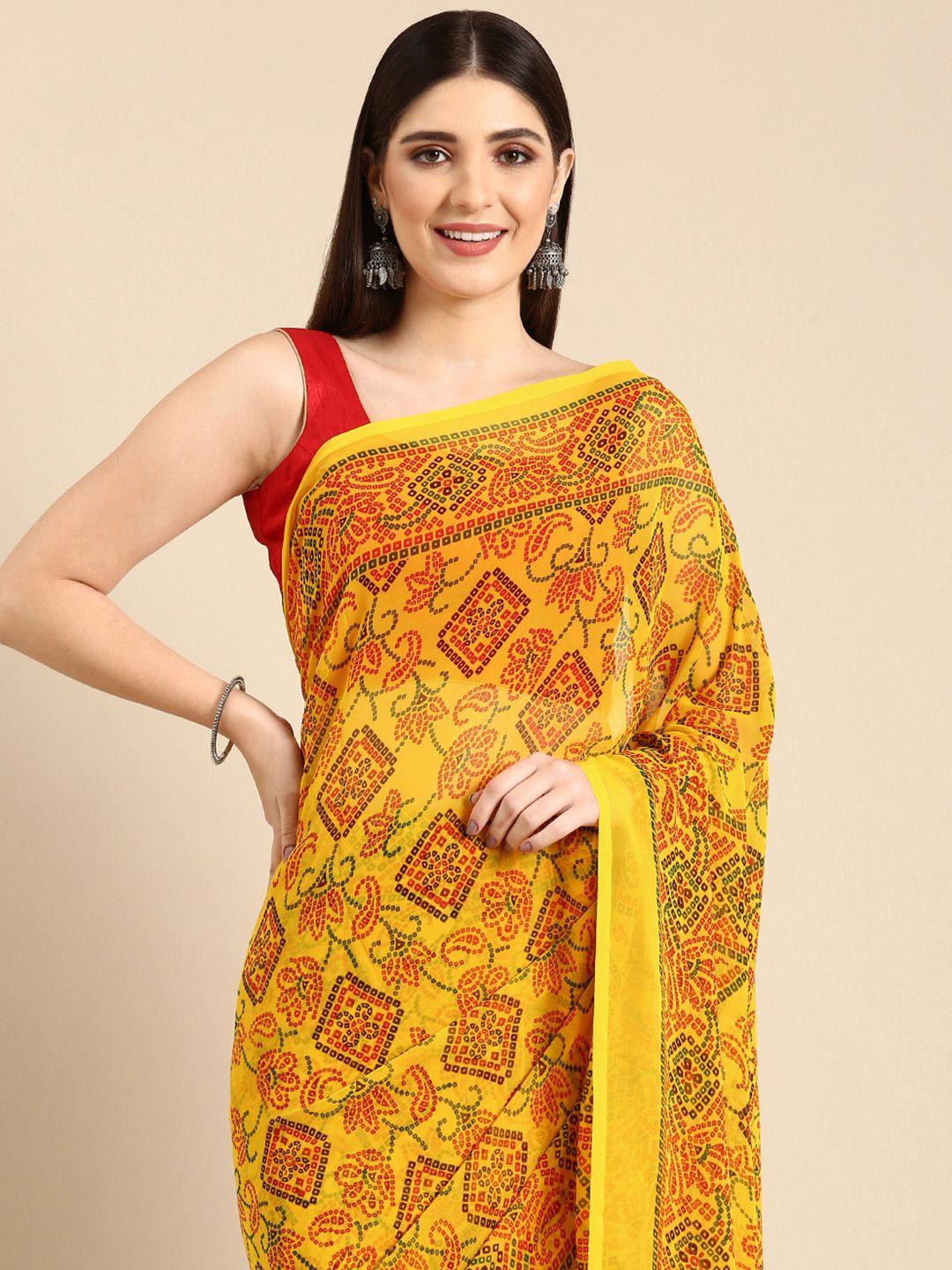 here&now bandhani printed pure georgette saree