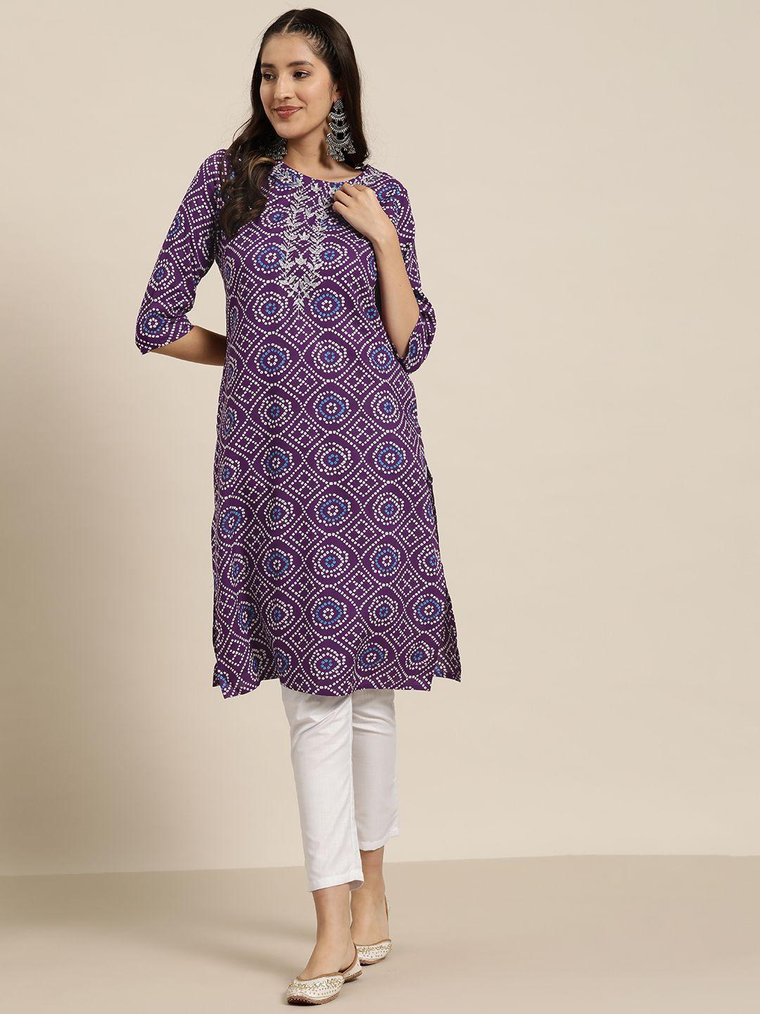 here&now bandhani printed straight kurta