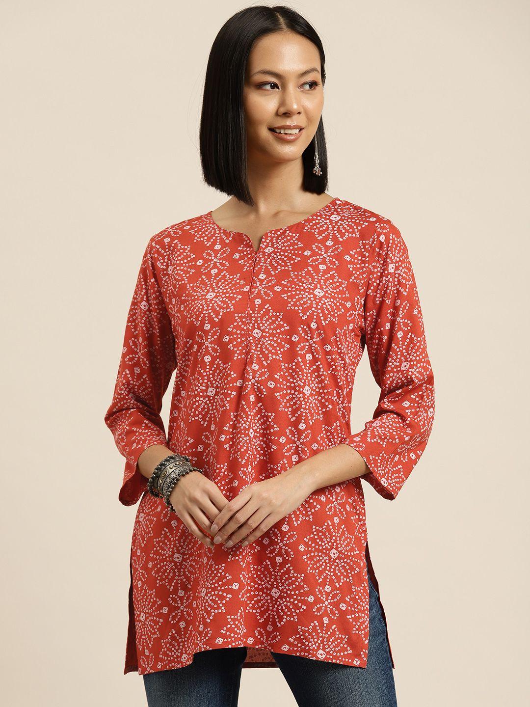 here&now bandhani printed straight kurti