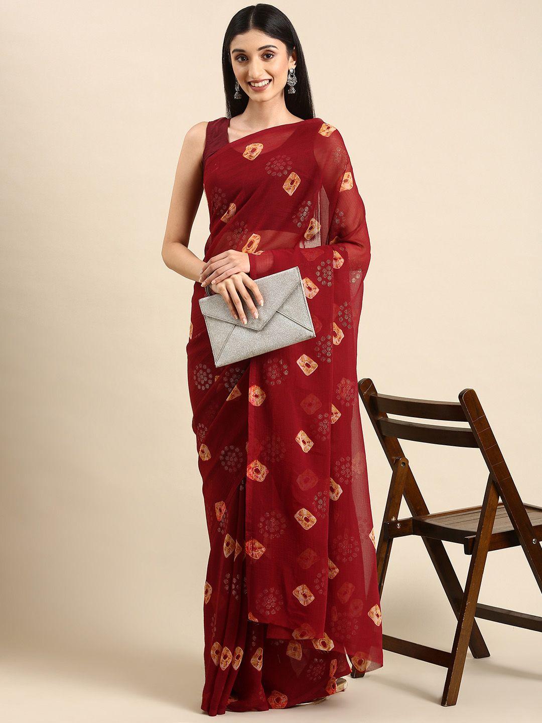 here&now bandhani printed zari pure georgette saree