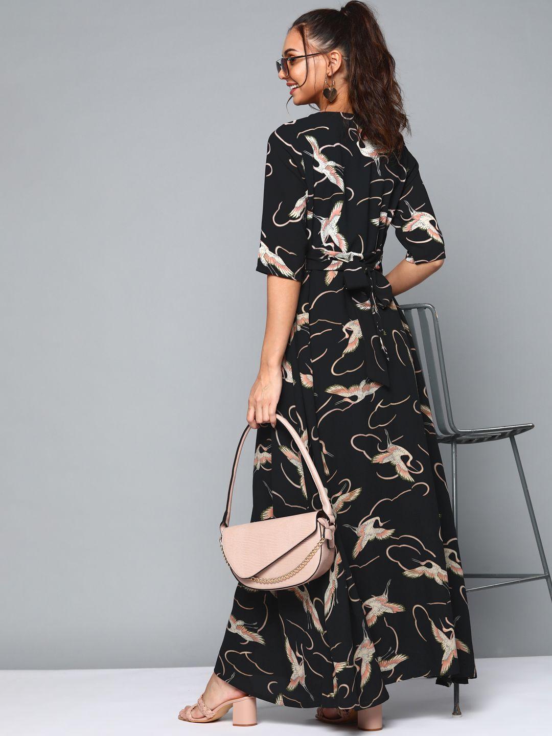 here&now black & pink printed maxi dress