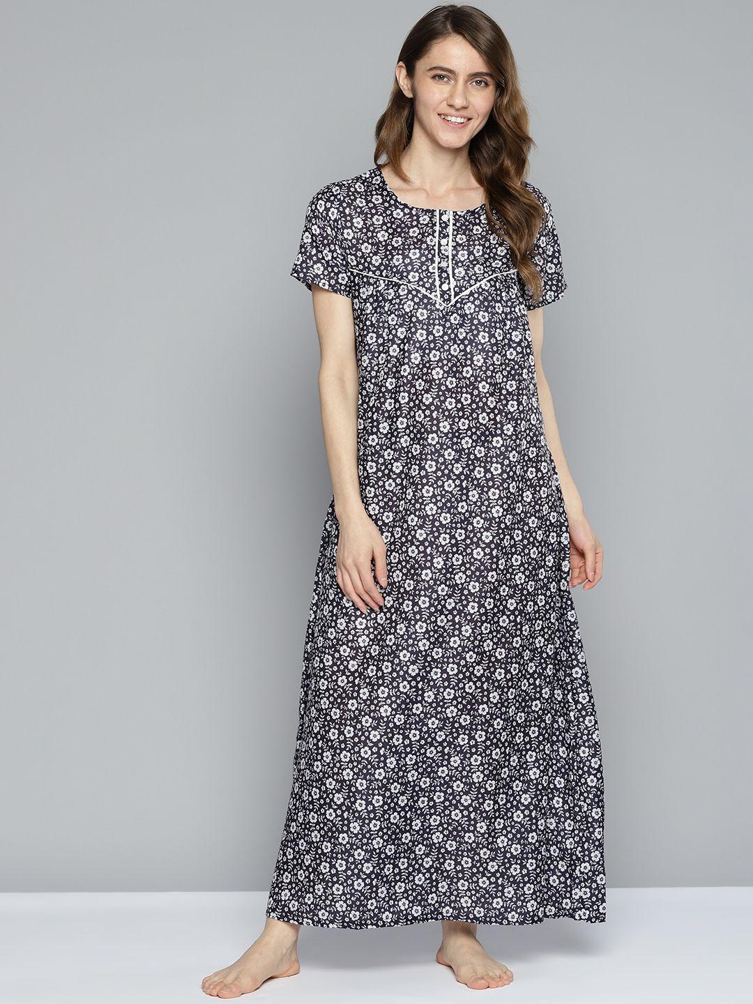 here&now black & white floral printed maxi nightdress