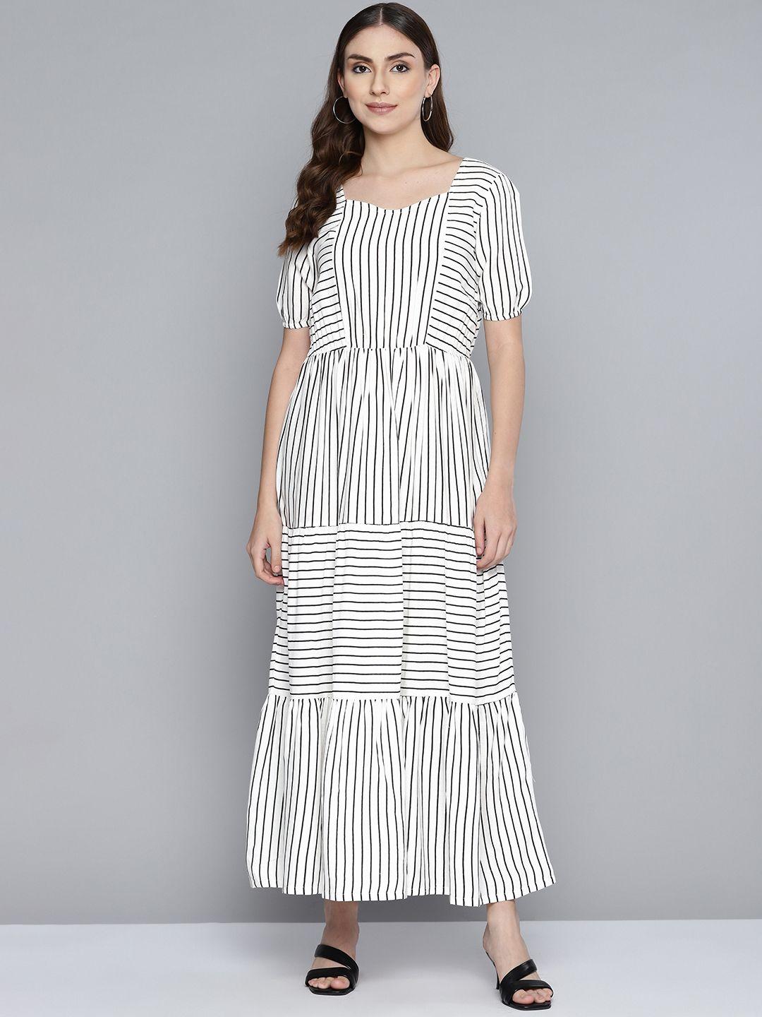 here&now black & white striped maxi dress