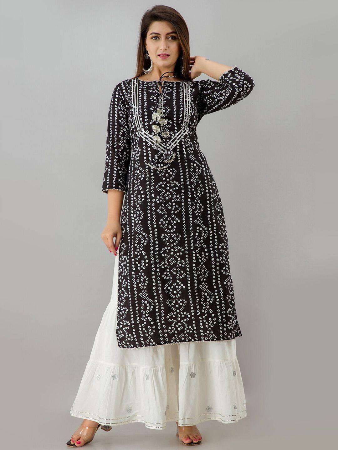 here&now black bandhani printed gotta patti kurta with sharara