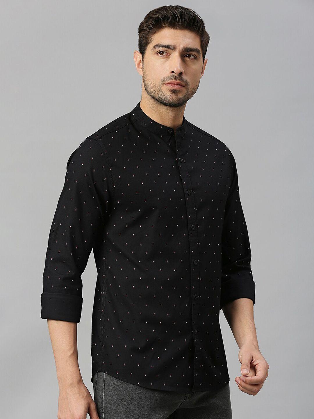 here&now black classic slim fit micro ditsy printed pure cotton casual shirt