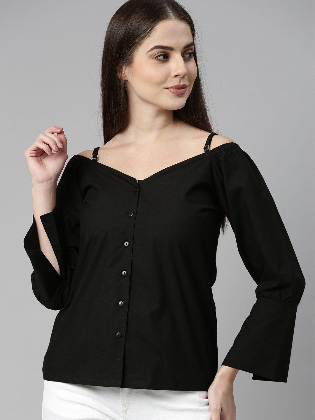 here&now black cold shoulder bardot top