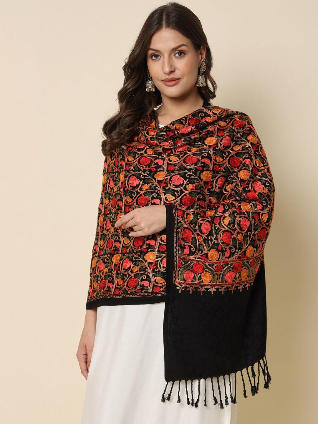 here&now black embroidered shawl