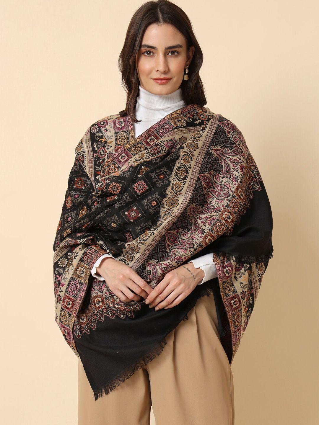 here&now black kaani ethnic motifs woven design shawl