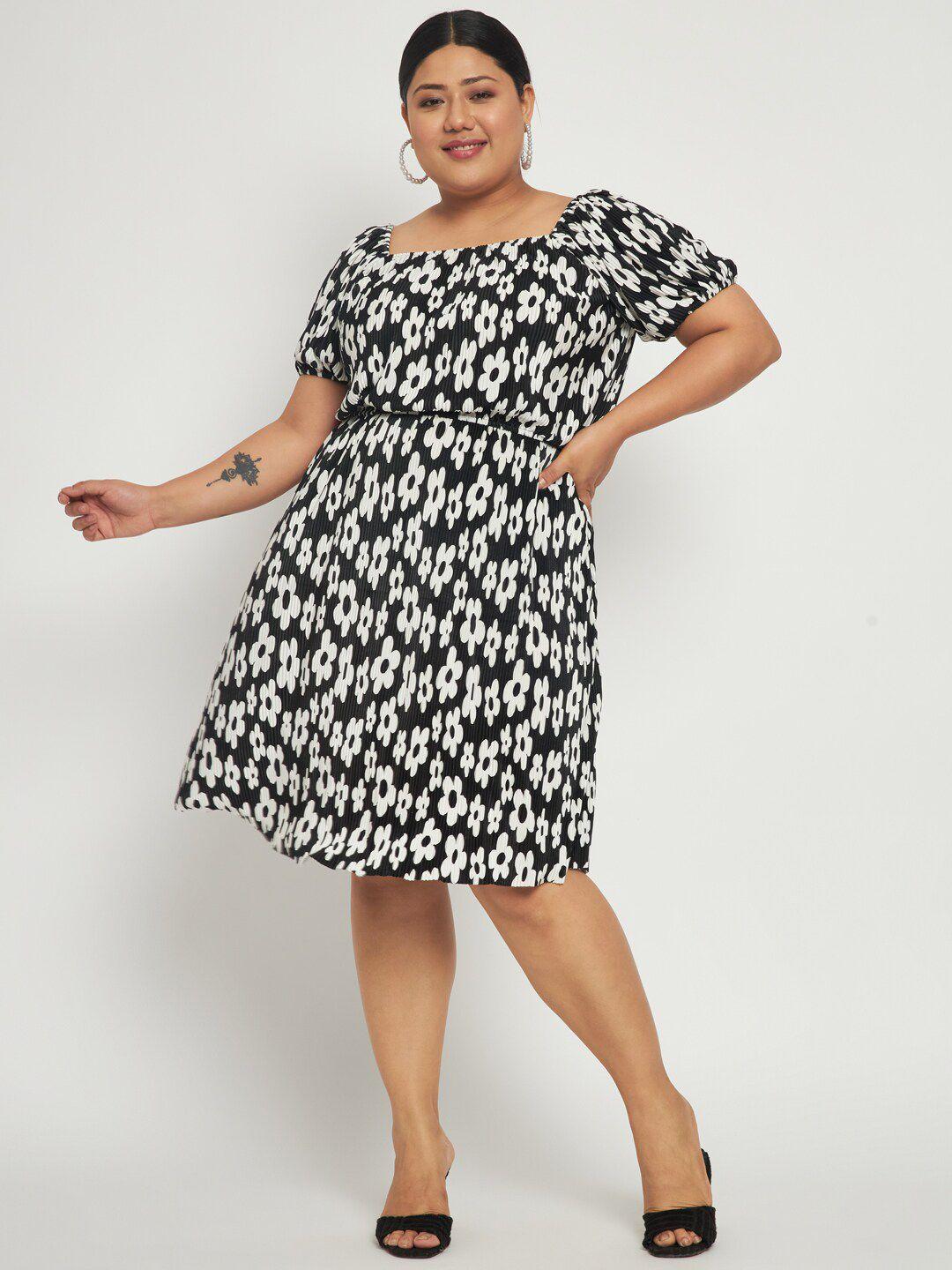 here&now black print a-line dress