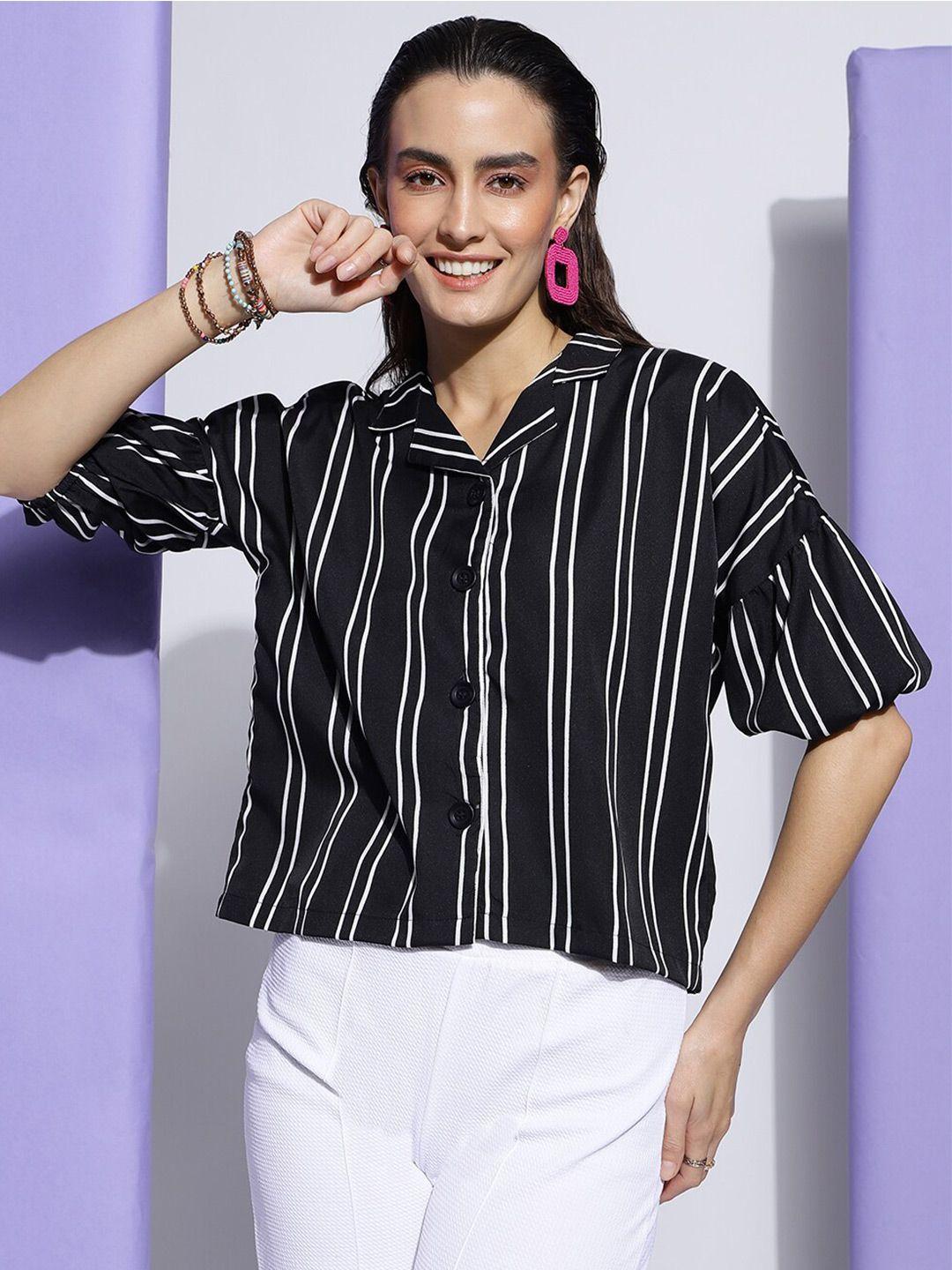 here&now black relaxed striped casual shirt