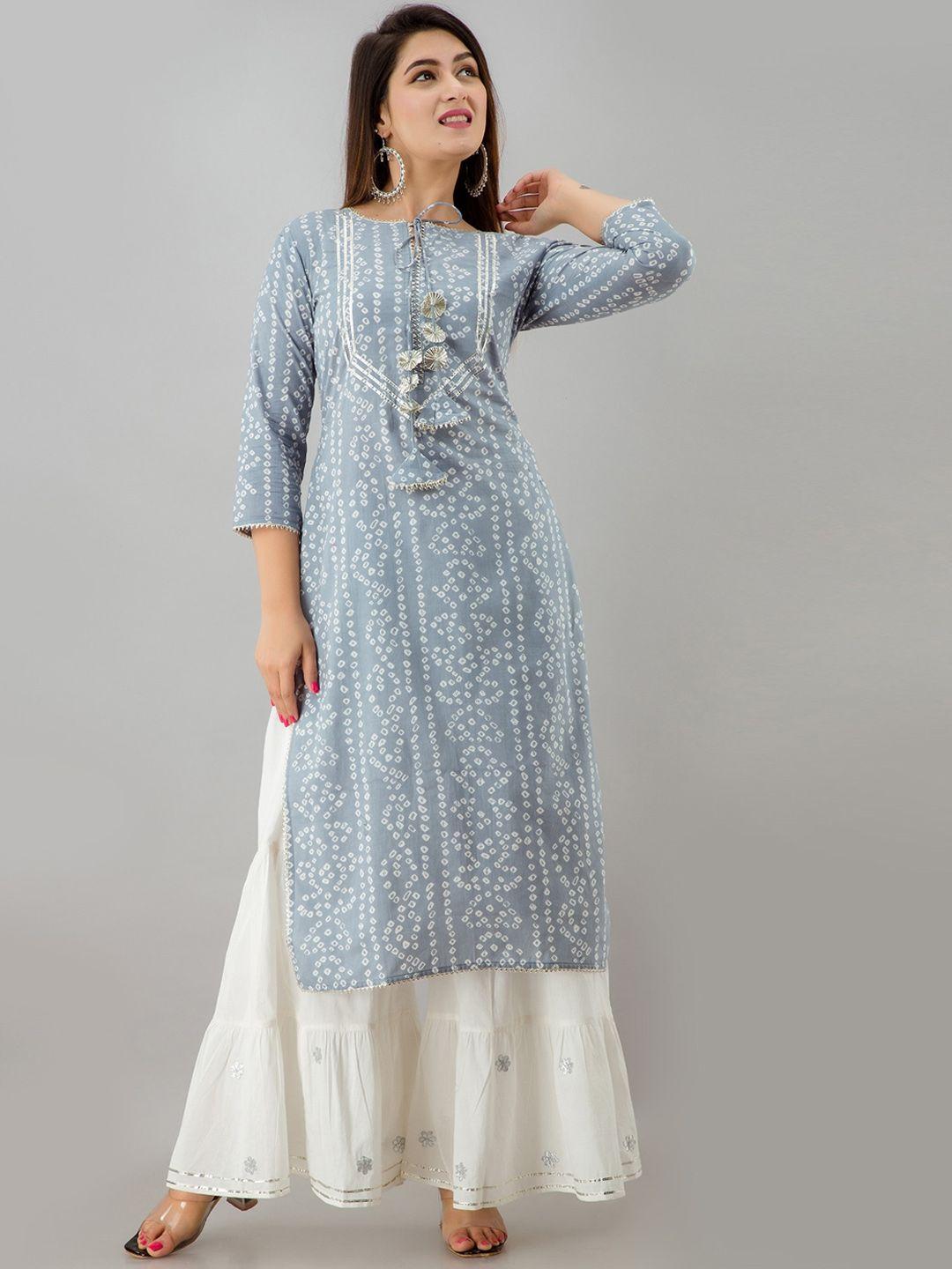 here&now blue & white bandhani printed gotta patti straight kurta