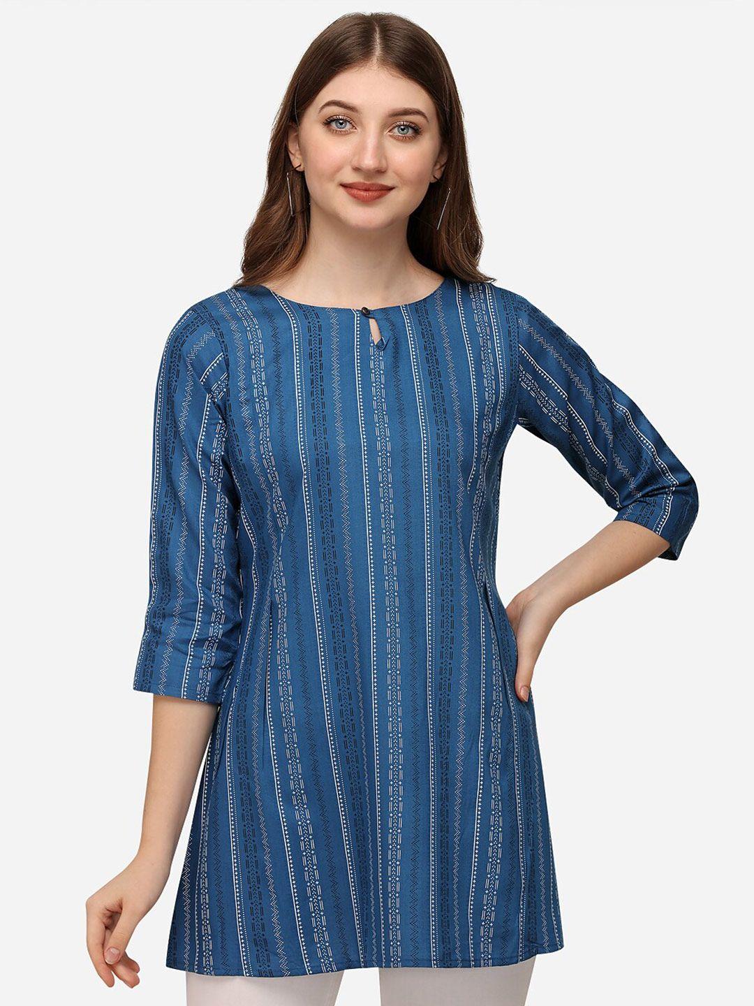 here&now blue & white striped keyhole neck kurti