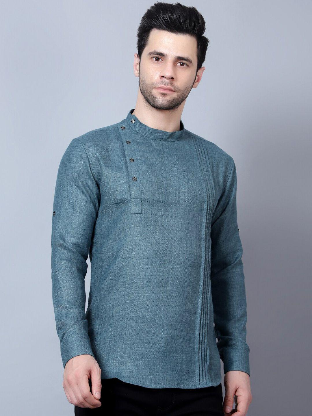 here&now blue cotton linen short kurta