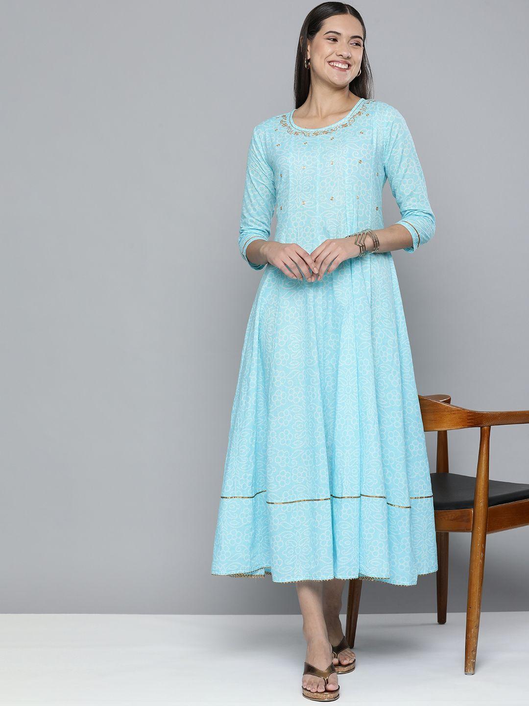 here&now blue embroidered empire maxi ethnic dress