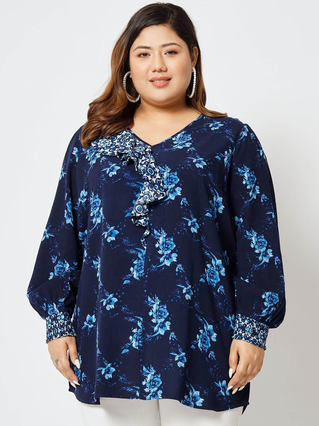 here&now blue floral print top