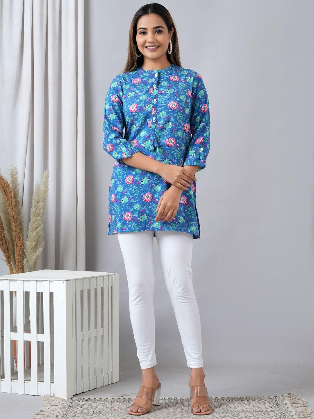 here&now blue floral printed liva kurti