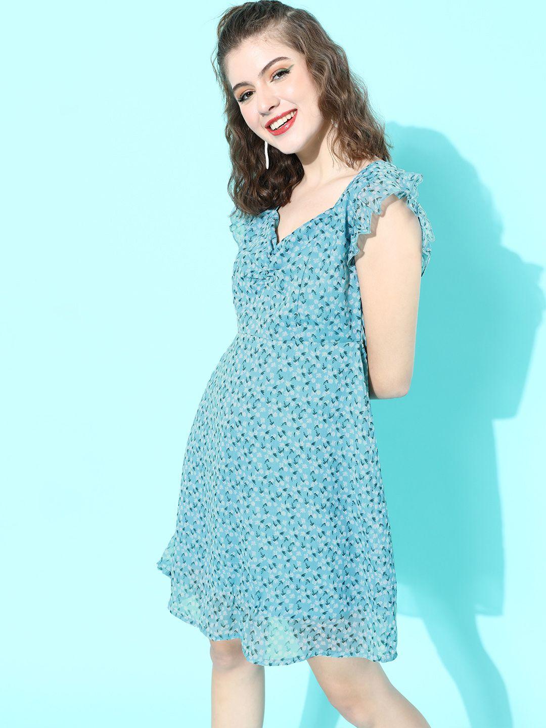 here&now blue polka dotted a-line dress