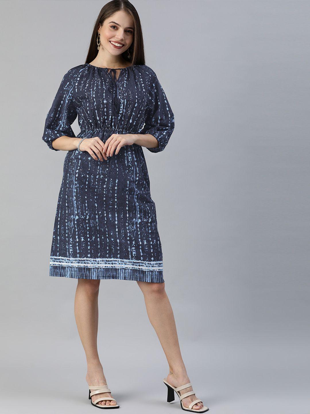 here&now blue tie-up neck dress