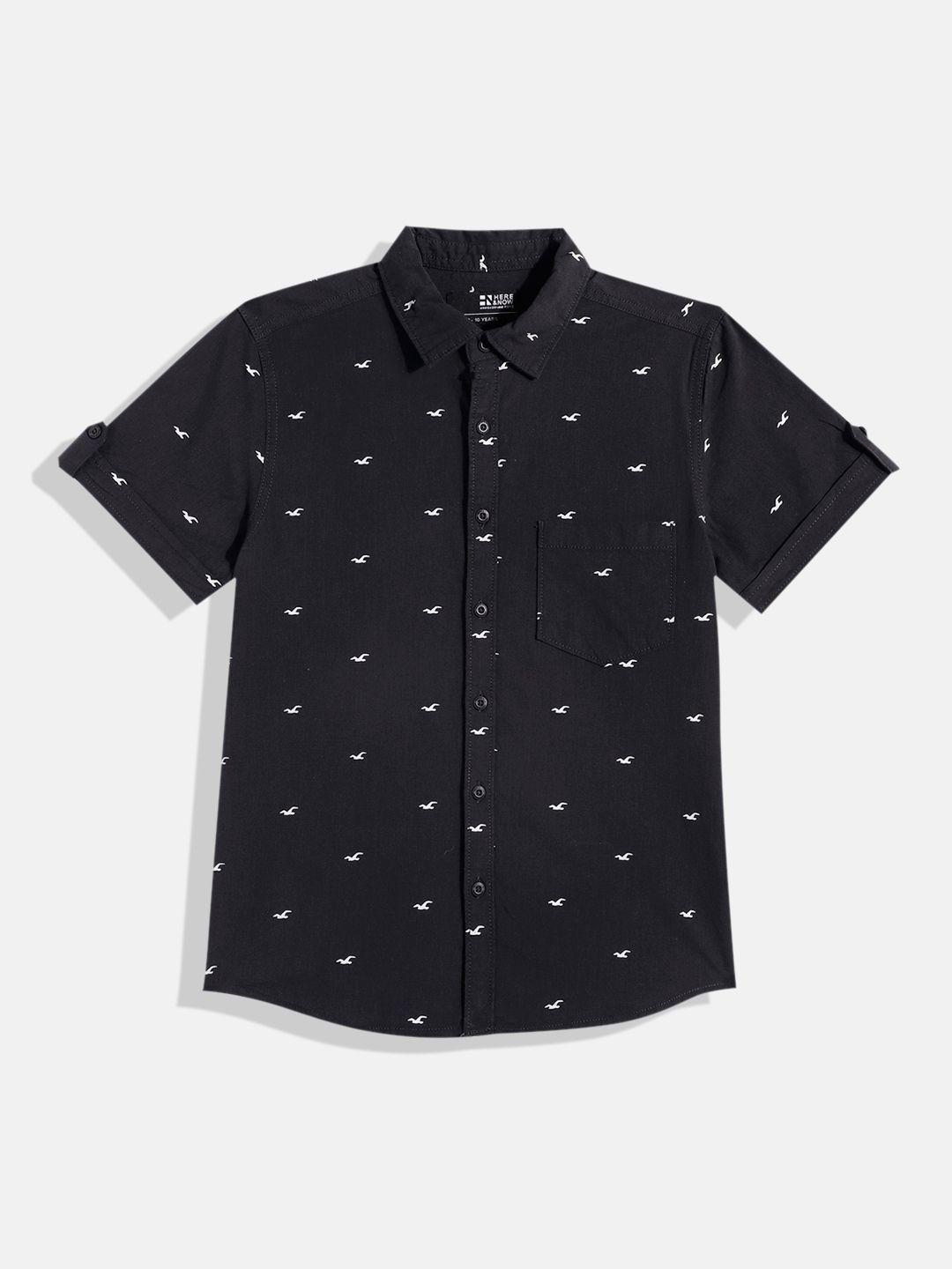 here&now boys black printed casual shirt