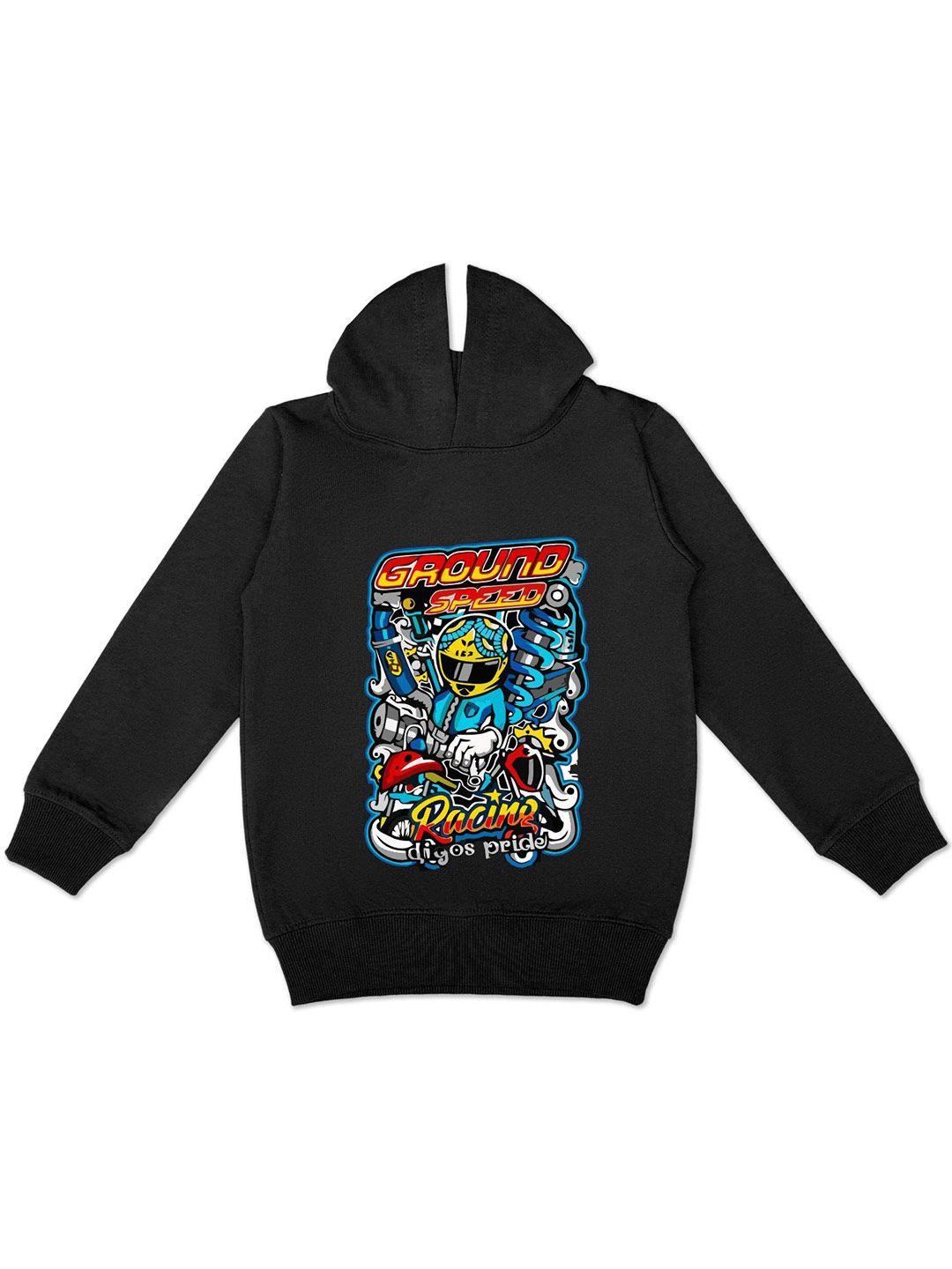 here&now boys black printed hooded sweatshirt