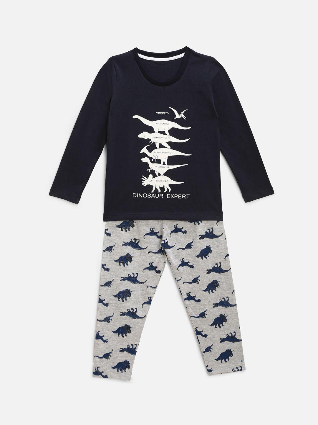 here&now boys blue & grey printed night suit