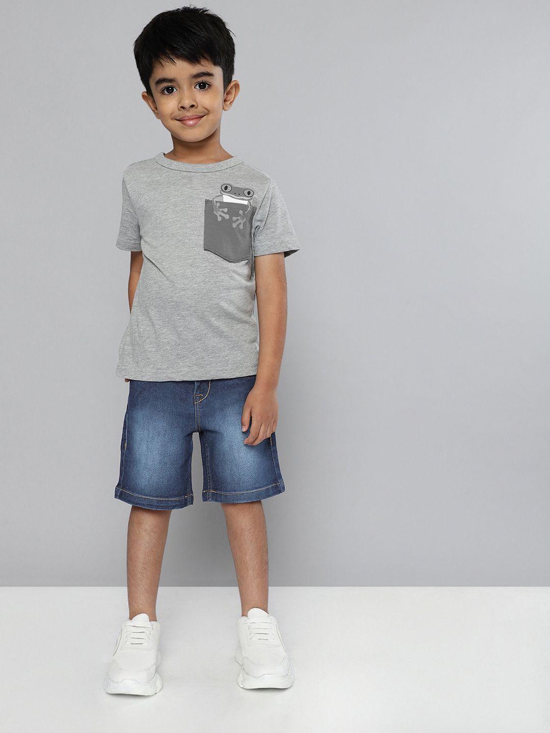 here&now boys blue washed slim fit mid-rise denim shorts