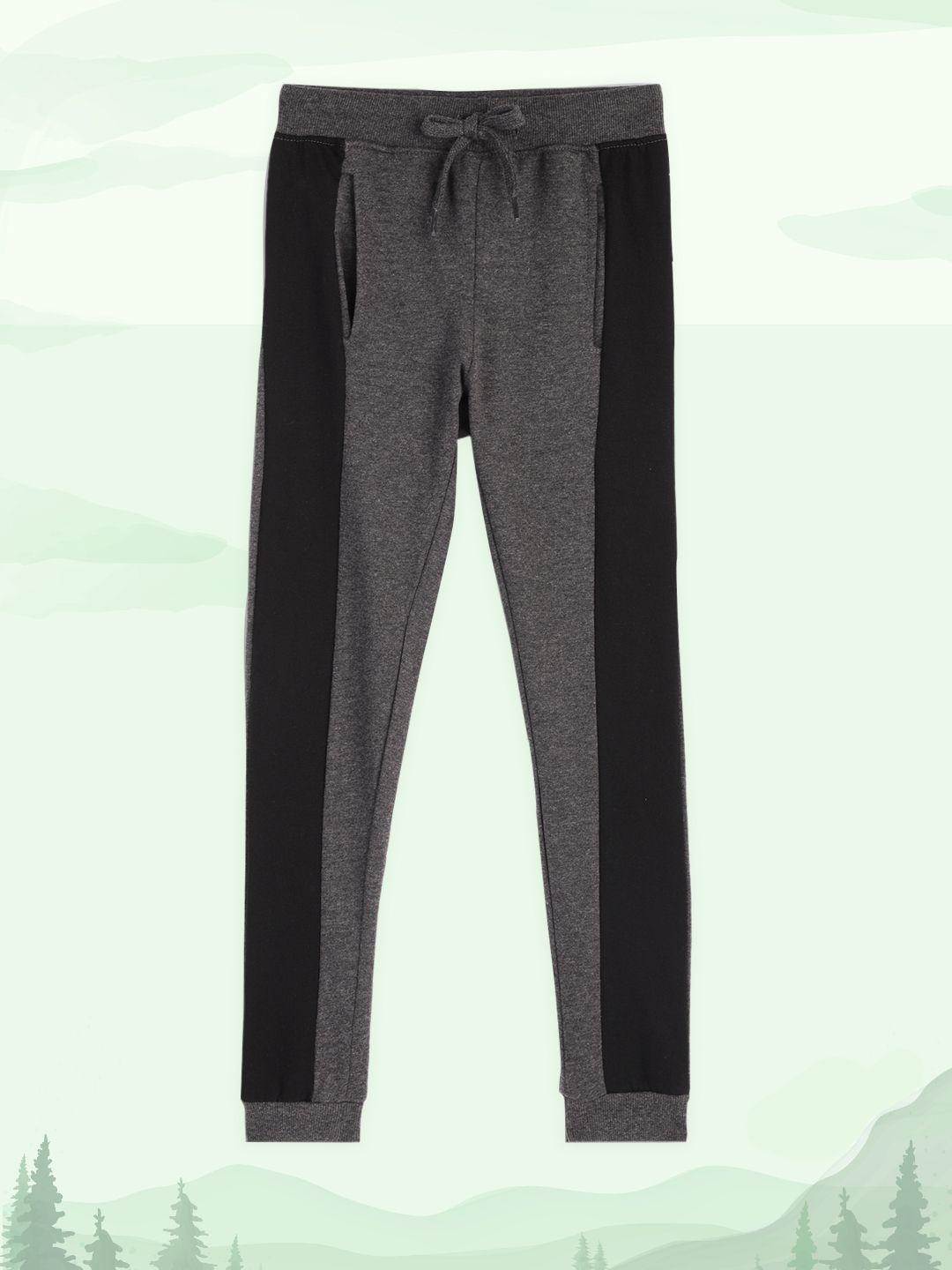 here&now boys charcoal grey & black colourblocked regular fit joggers