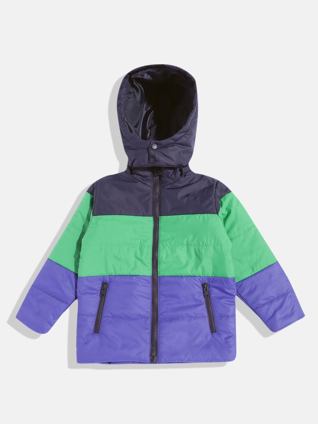 here&now boys colourblocked hooded puffer jacket