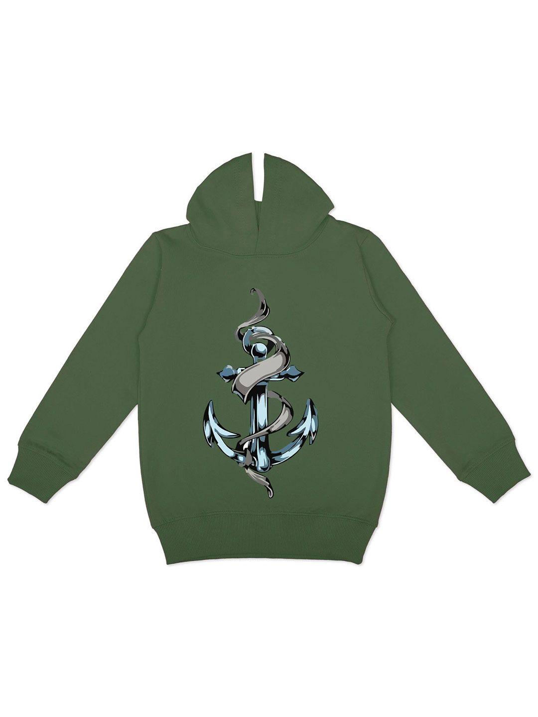 here&now boys green printed hooded sweatshirt