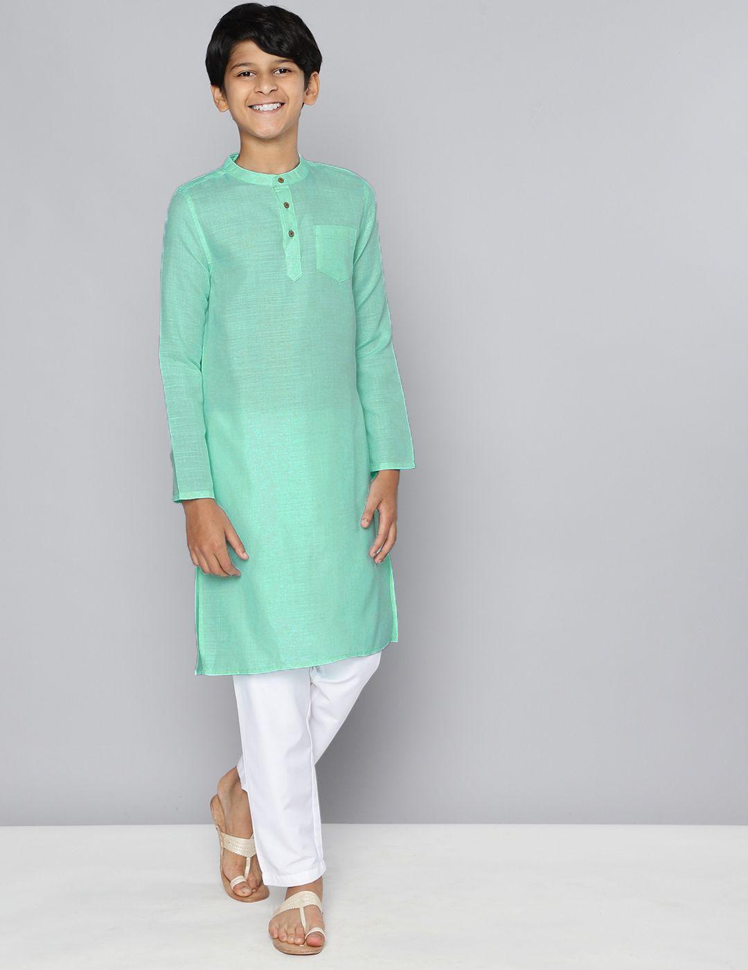 here&now boys green solid kurta with trousers