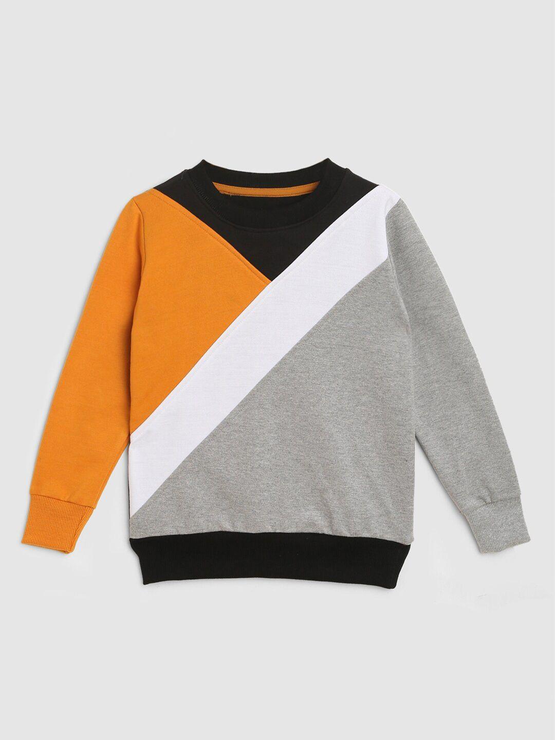 here&now boys grey & yellow colourblocked sweatshirt