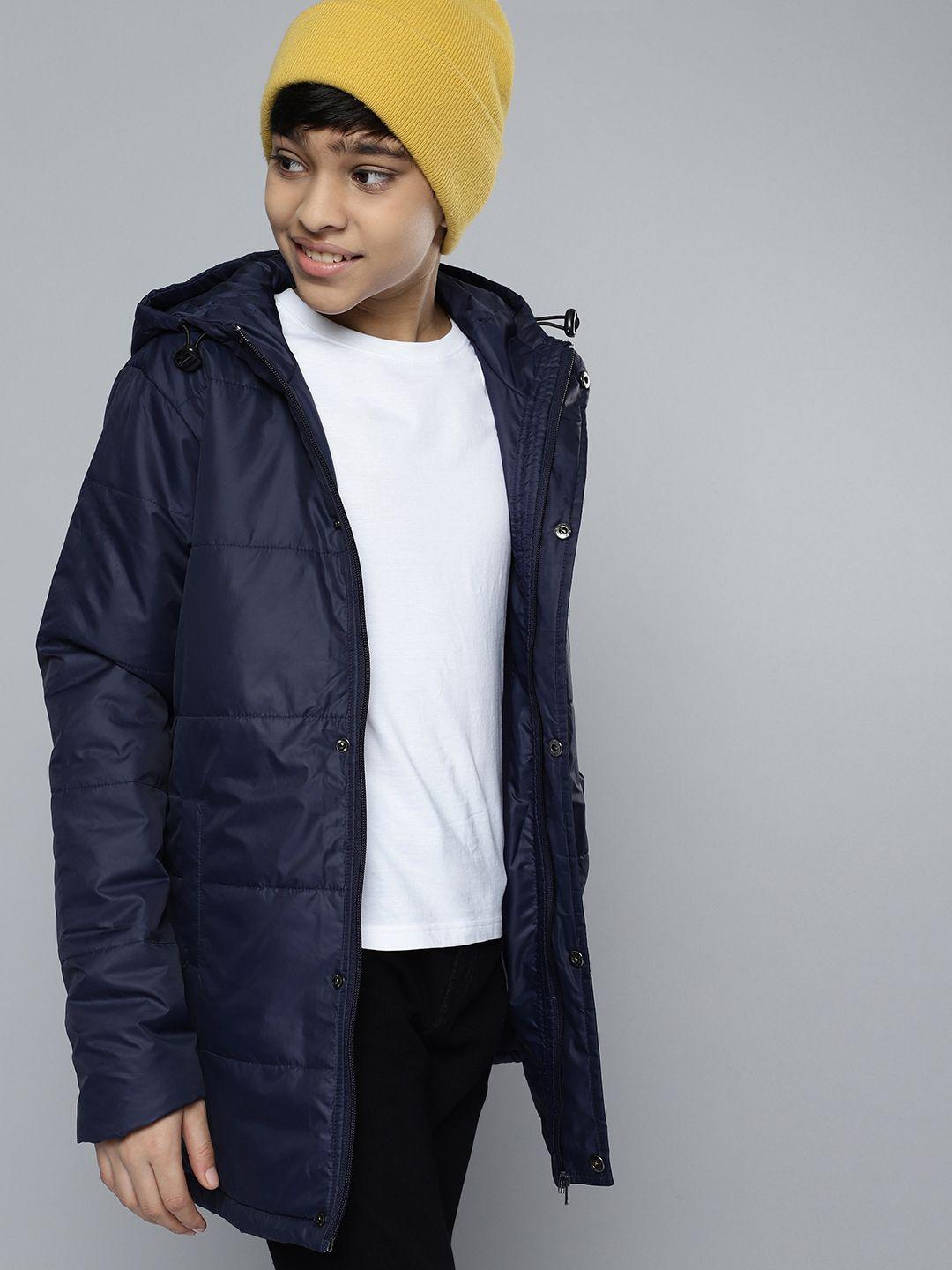 here&now boys navy blue solid puffer jacket
