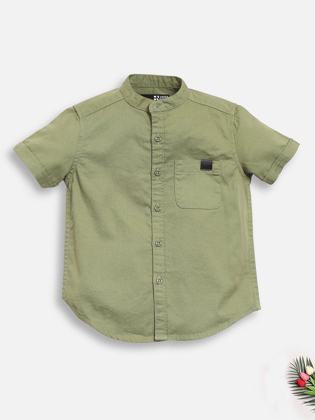 here&now boys olive green slim fit casual shirt